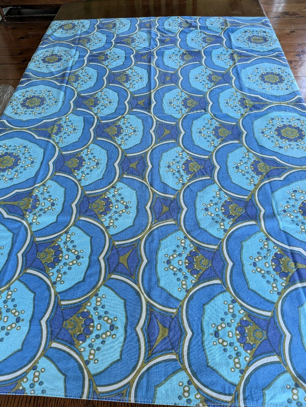 Authentic Vintage 1960s Peter Max Tablecloth - Signed Blue & Green Psychedelic